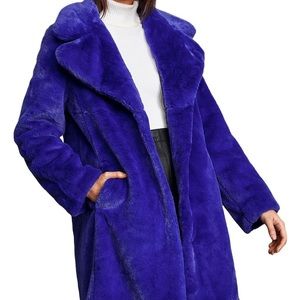 🖌️FUR COAT ROYALTY JACKET MODERN FAUX AVEC LES FILLES COLBALT FUZZY WARM🖌️